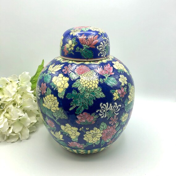 Large Ginger Jar Vintage Ginger Jar with Lid Cobalt Blue Etsy