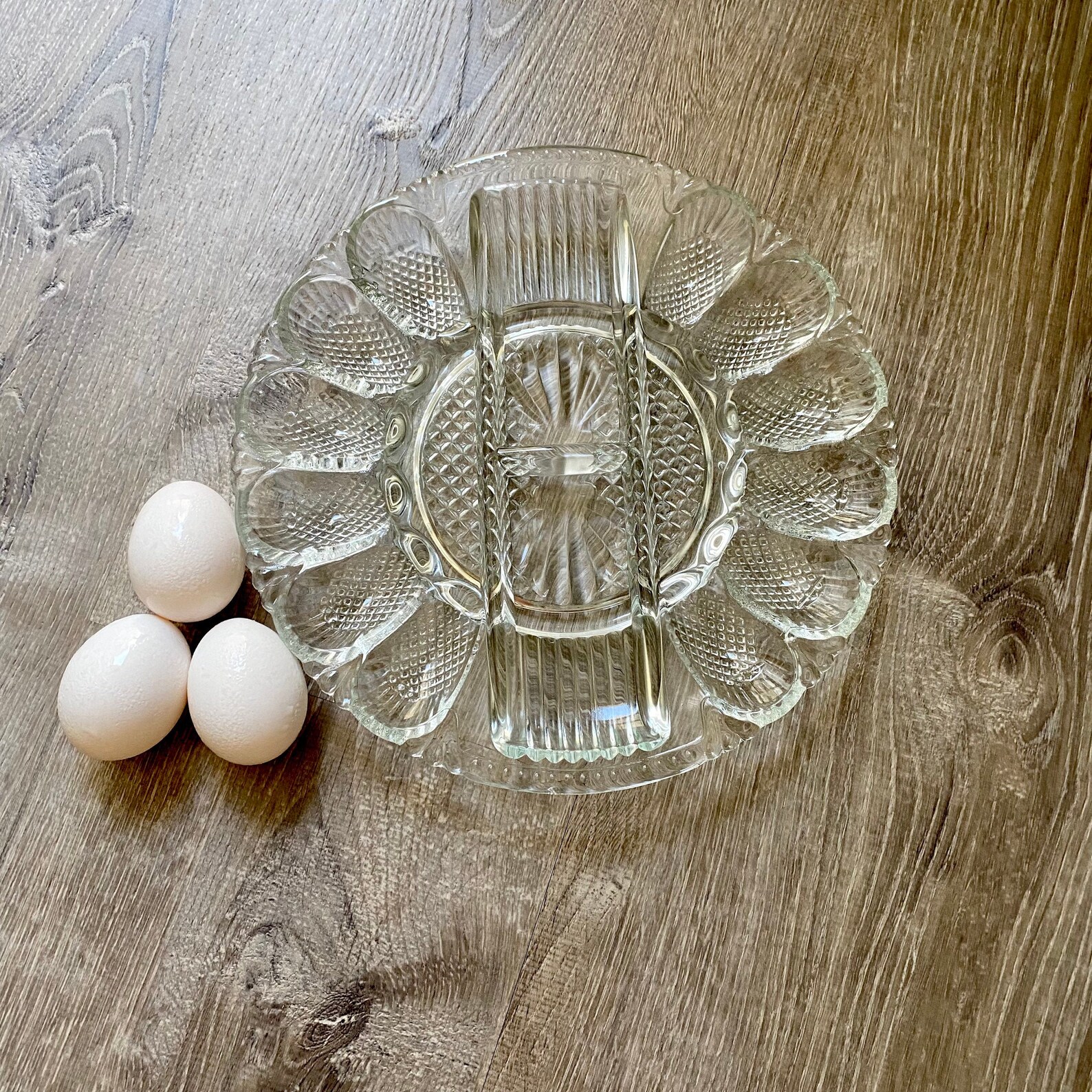 LE Smith Glass Egg Server Clear Glass Deviled Egg Relish Plate Etsy