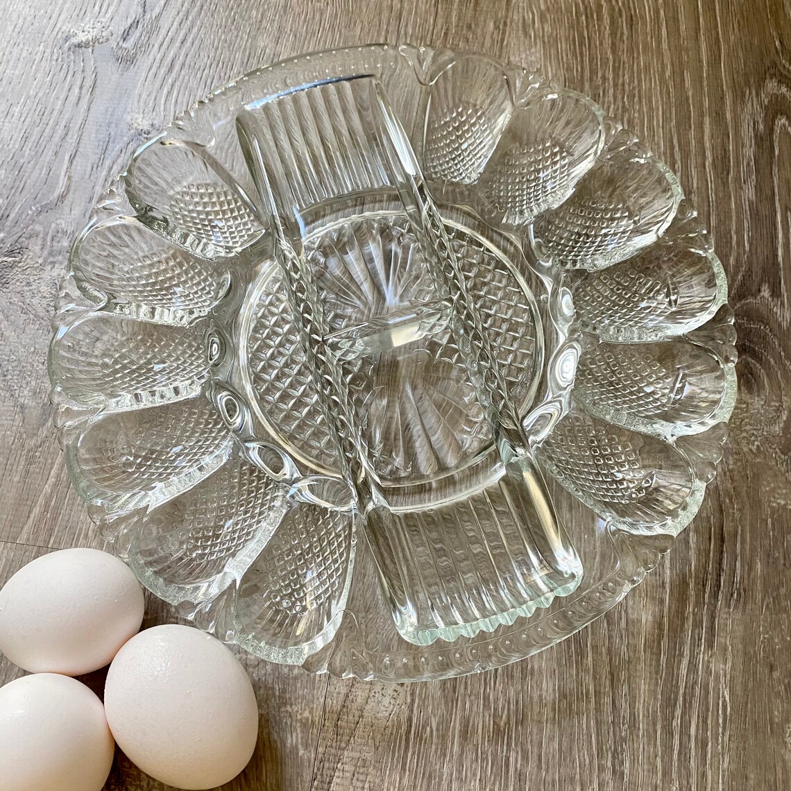 LE Smith Glass Egg Server Clear Glass Deviled Egg Relish Plate Etsy