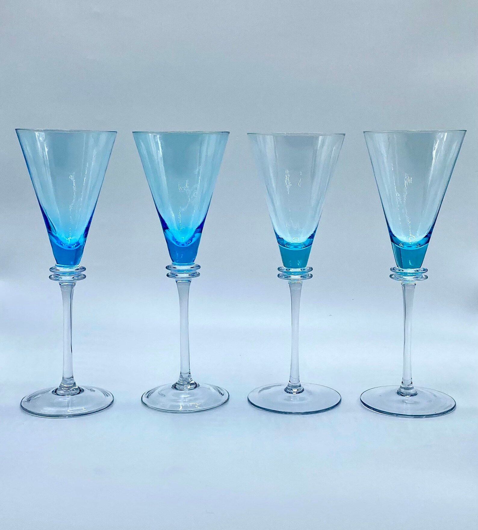 Hand Blown Blue Wine Glasses Set of Four Light Blue Two Etsy