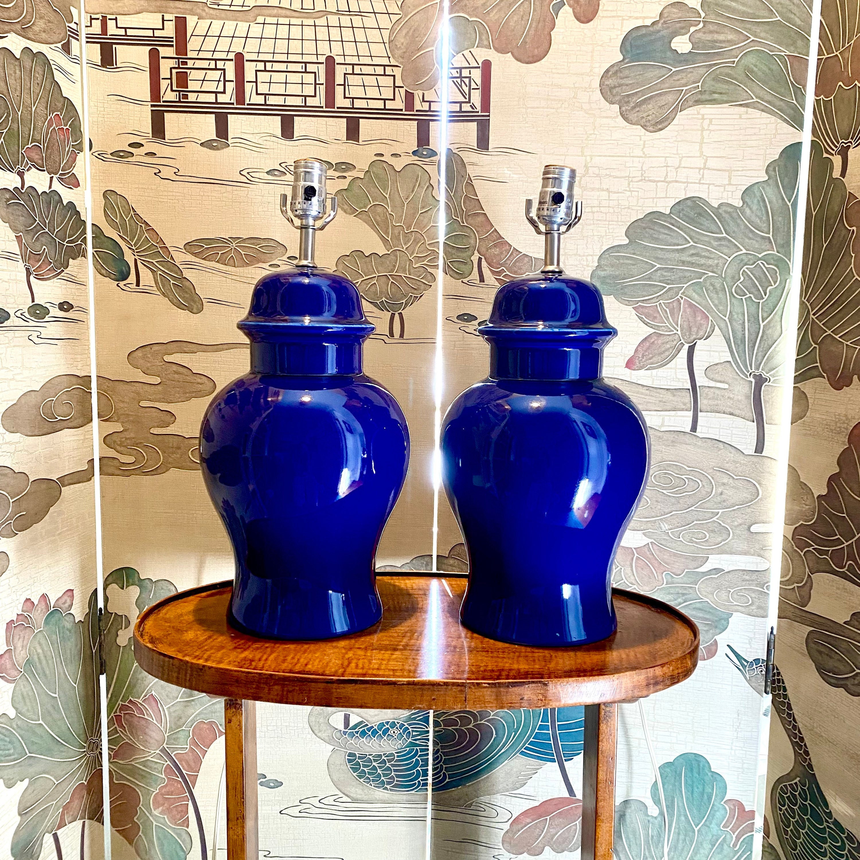 18.5 Vintage Cobalt Blue Ginger Jar Lamps A Pair Etsy