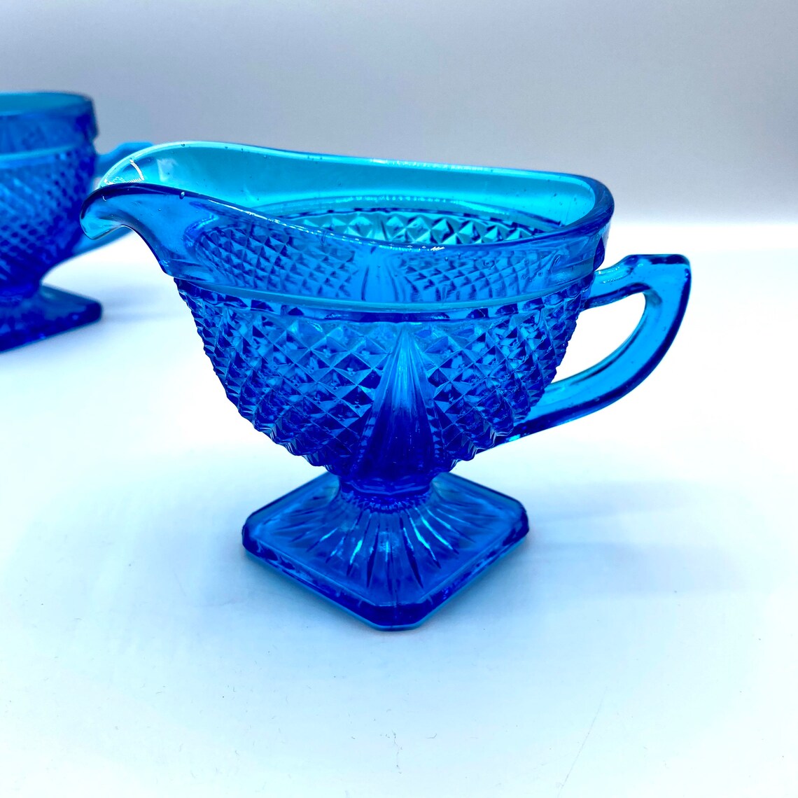 Blue Depression Glass Creamer and Sugar Set LE Smith Glass Etsy
