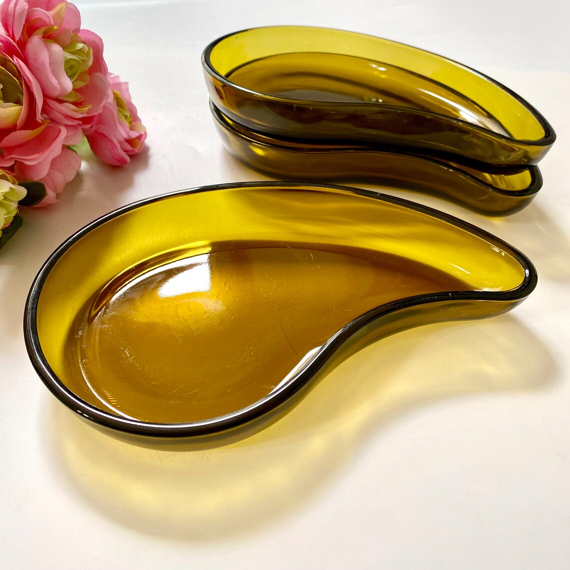 MCM Amber Glass Serving Bowls SET OF 3 Vintage Glass Etsy