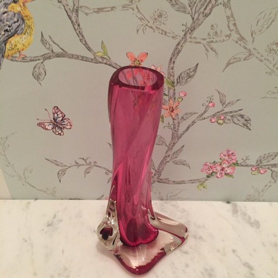 Pink Glass Vase Vintage Italian Hand Blown Pink Twisted Stem Etsy