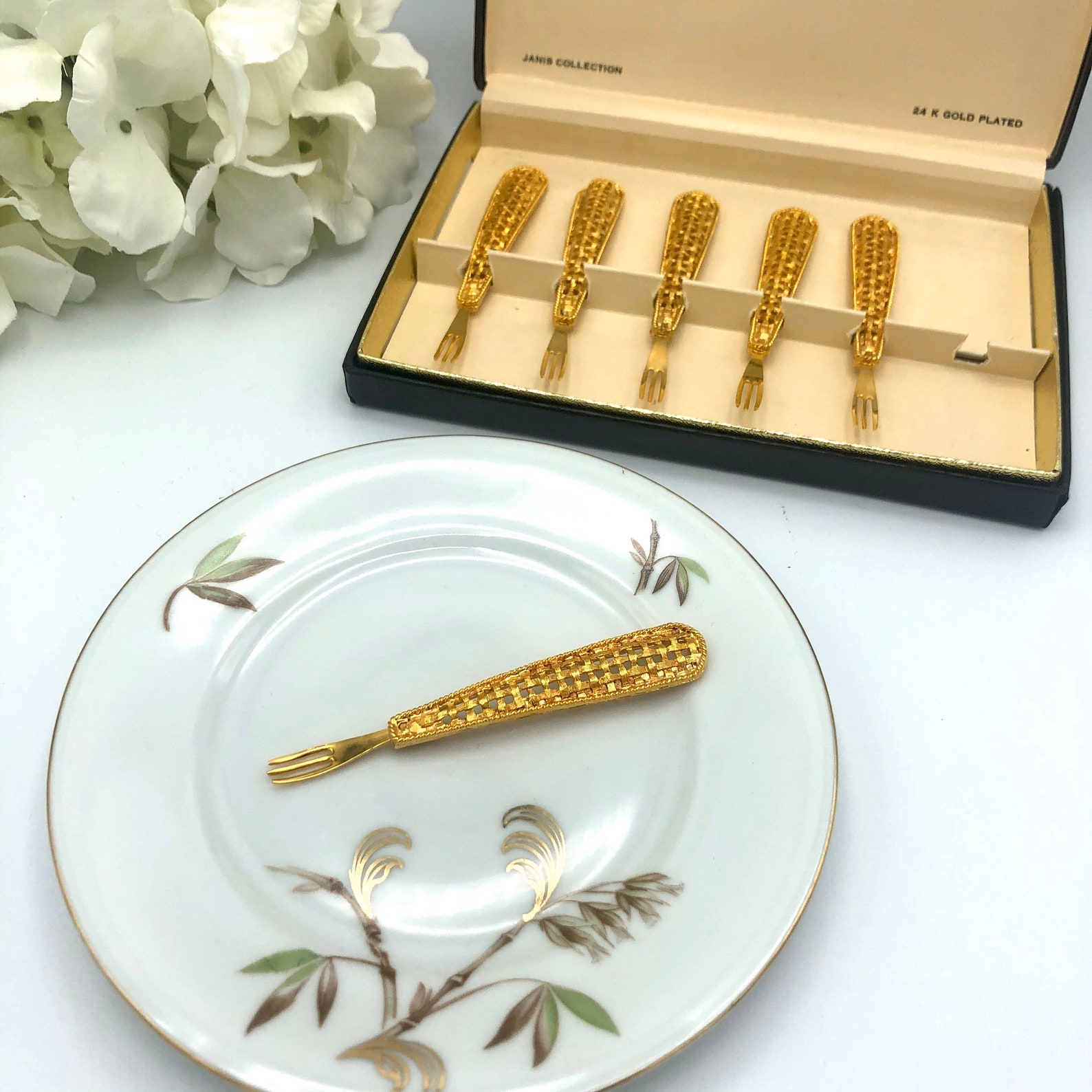 Vintage Gold Cocktail Forks Janis Collection 24K Gold Plated Etsy