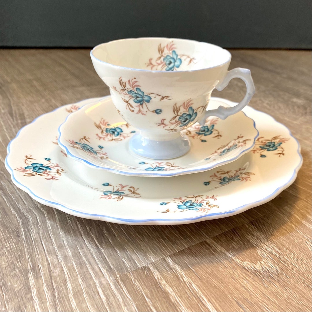 Blue and White Tea Cup Set 3 Piece Rosina China Fine Bone Etsy
