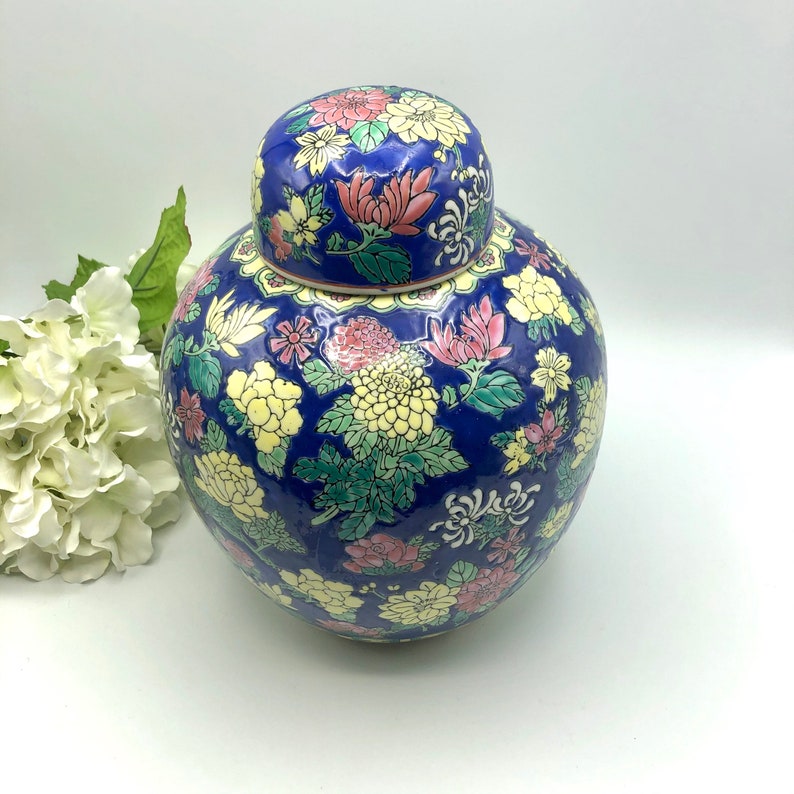 Large Ginger Jar Vintage Ginger Jar with Lid Cobalt Blue Etsy