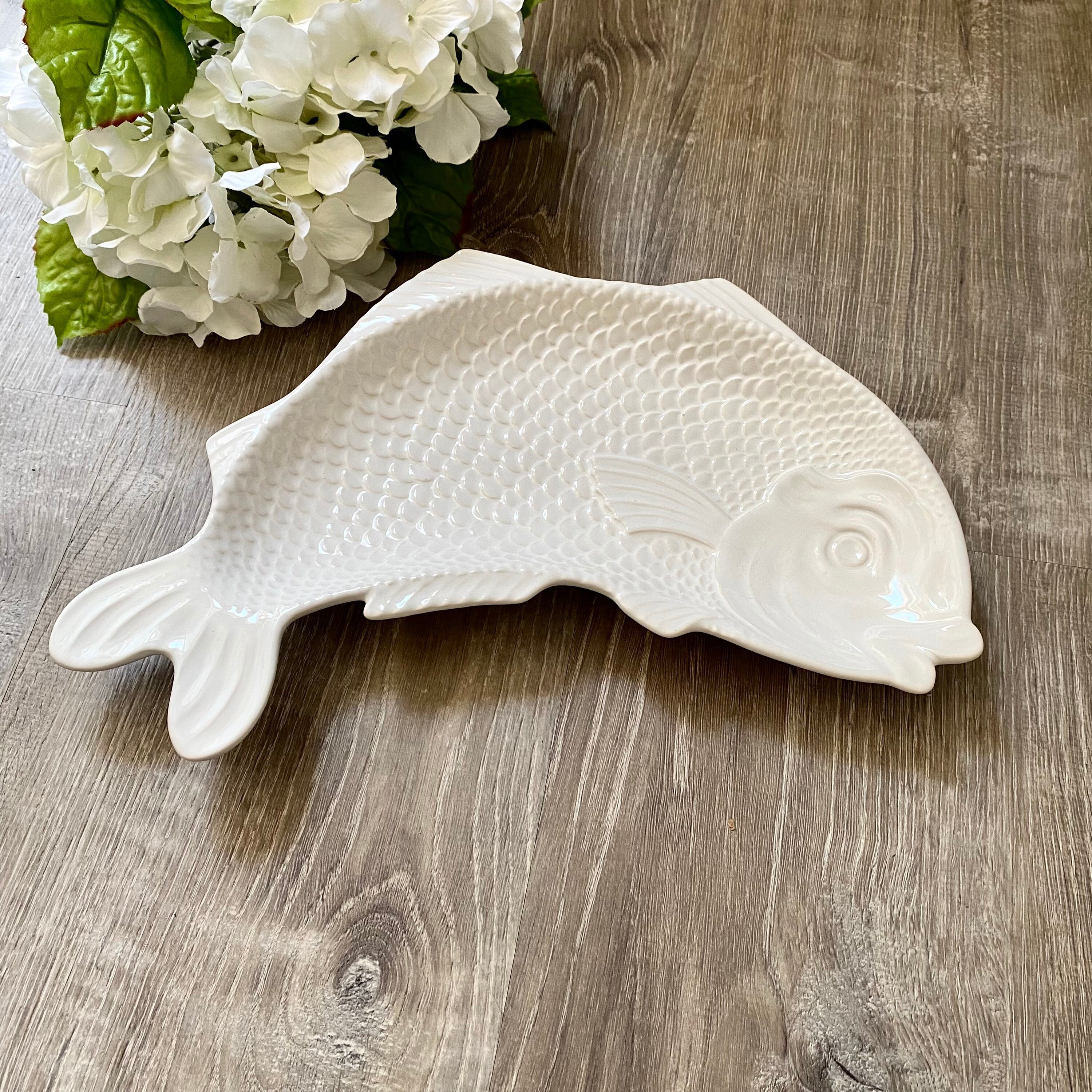 Large White Ceramic Fish Shaped Serving Platter 14.25 Etsy