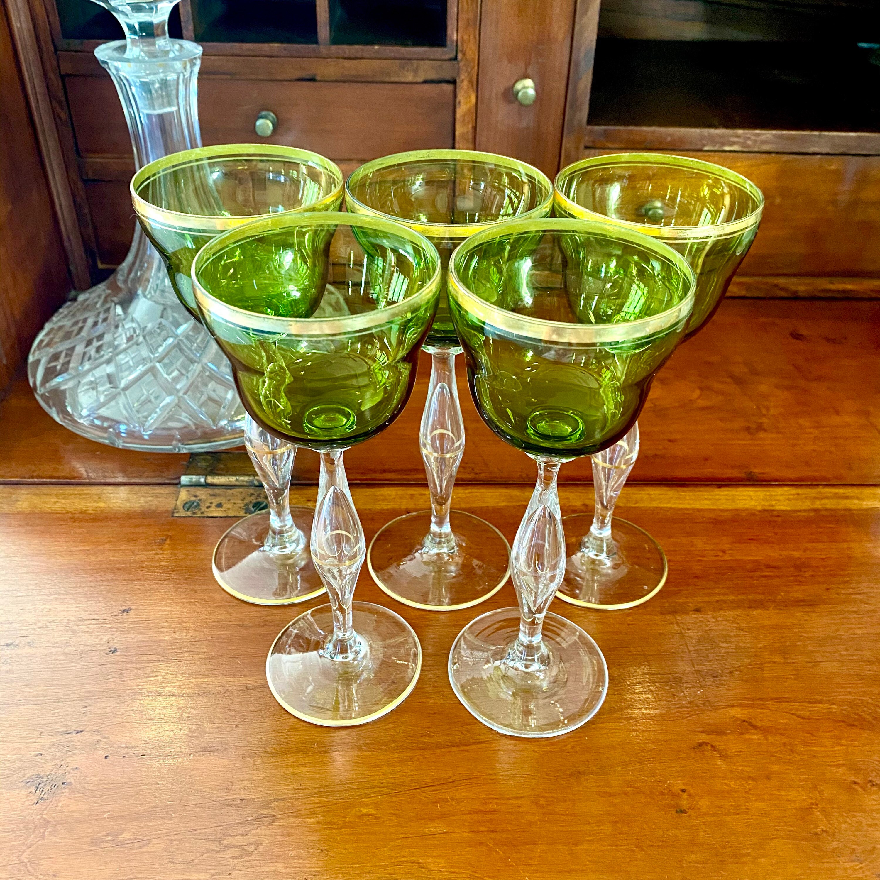 Vintage Green Cocktail Glasses with Bubble Stem Set of 5 Etsy