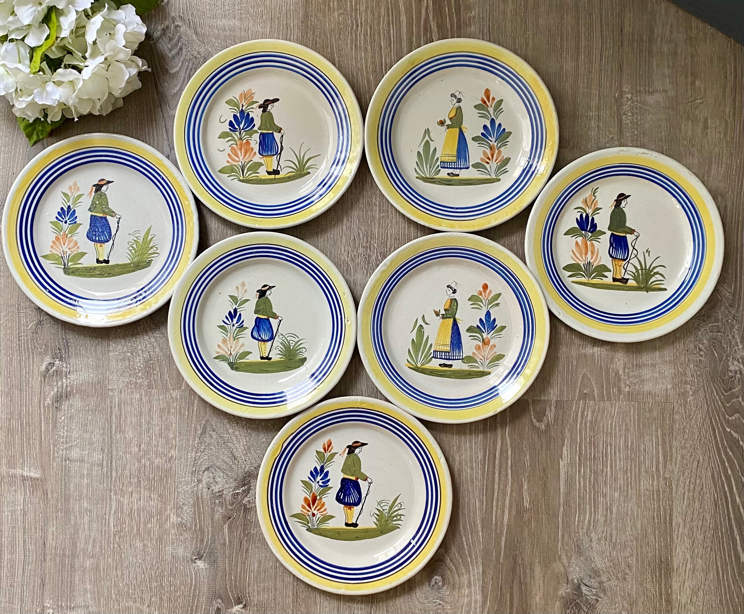 8.75 Henriot Quimper Plates Set of 7 French Faience Etsy
