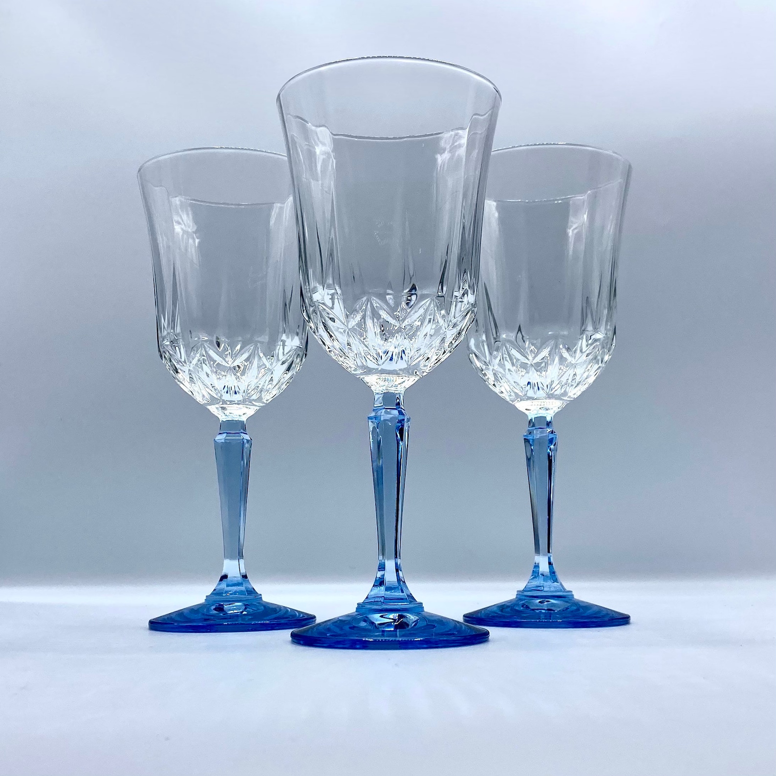 Cut Crystal Stemware with Blue Stem Set of 3 Blue Hexagonal Etsy