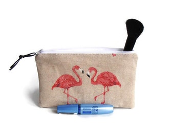 flamingo little case,  pink flamingo pouch, little bag, zip pouch, for her, makeup bag, organizer bag, travel bag, cosmetica pouch