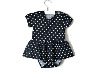 romper dress dots, romper with skirt, bodysuit dress, white dots, size 62/68, baby girl