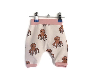 summer baggy short baby pants, 2-5 months, size 62/68, squids, organic fabric, unisex baby clothes