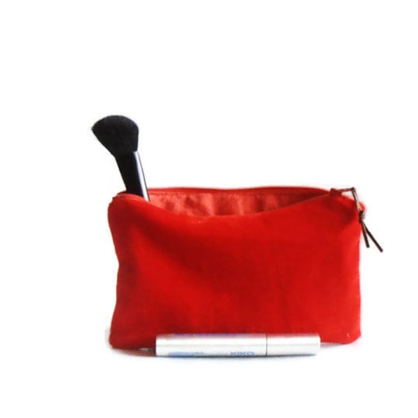 cosmetics bag red velvet, little bag, zipper pouch, for her,girl, gift idea, women purse