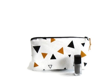 little case make-up black and yellow triangles , pencil case,  graphic triangle, little bags, for her, for school, travel bag, make up bag