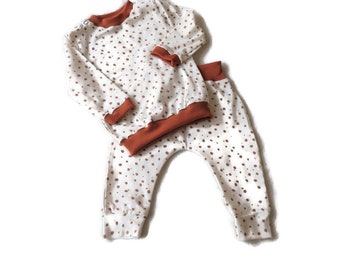 clothing set, polka dot pants with sweater, baby outfit, size 6M, 4-6 months, organic fabric, unisex