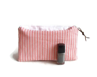makeup bag little pink triangles, back to school, travel bag, make-up bag, pencil case, zipper pouch