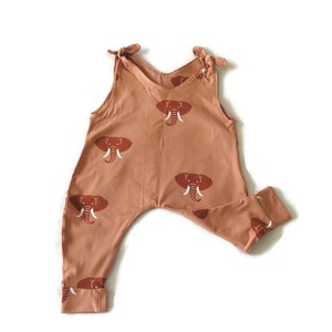 summer baby romper, baby knot playsuit, baby overalls, elephants, size 80, 9 -12 months, organic, summer  playsuit