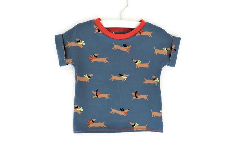 Dachshund T-shirt, size 80, short sleeve shirt, dog shirt, baby shirt, kids shirt, unisex, organic clothing image 1