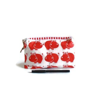 Nilpferd Mäppchen, Kleine Stoff Tasche,  Etui Nilpferd,  rote Nilpferd, Federmäppchen