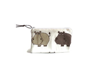 Pouch Hippo, dots lining, little case , make-up bag, pencil case, cosmetic pouch, for her, gift idea, back to school