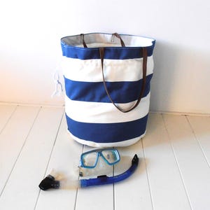 XL canvas beach bag blue and white, XL bag, holiday bag, swimming bag, large beach bag, striped bag