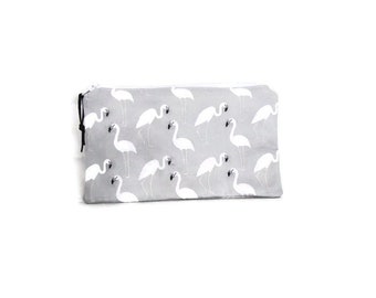 makeup bag grey flamingo, pouch children, back to school, travel bag, make-up bag, pencil case, pouch for girl