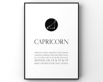 Capricorn print,Capricorn wall art,Zodiac Capricorn print,Capricorn constellation,Capricorn gift,Zodiac print,Capricorn birthday gift