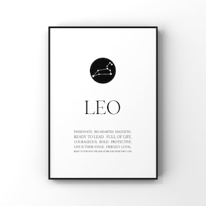 Leo print,Leo wall art,Zodiac Leo print,Leo constellation,Leo gift,Zodiac print,Astrology print,Star sign,Zodiac birthday,Astrology gift