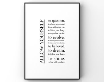 Allow yourself to,Inspirational wall art,Motivational quote print,Positive quote,Wall art,Encouragement gift,Self-growth,Mindfulness,Mindset