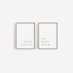 I belong with you you belong with me, Bedroom quote print, Bedroom print set 2, Printed quote print, Set of 2 prints, Bedroom wall art
