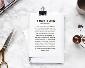 The man in the arena,Roosevelt quote,Empowering card,In the arena,Motivational card,Inspirational quote,Encouraging card,Graduation card