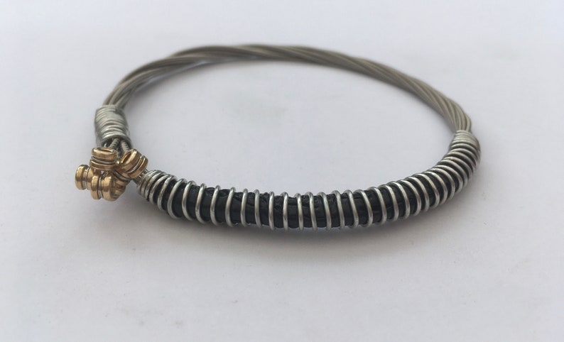 Recycled Guitar String Bracelet, styled with silver plated copper wire. Unisex Unique Guitarist Gift image 6