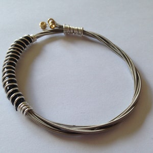 Recycled Guitar String Bracelet, styled with silver plated copper wire. Unisex Unique Guitarist Gift image 3