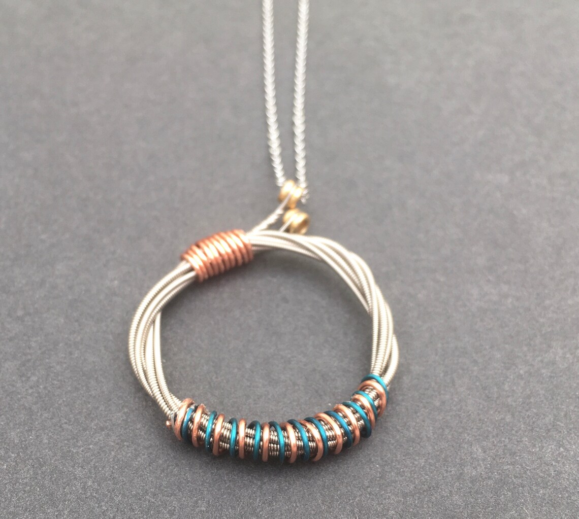 Recycled Silver Guitar String Pendant/necklace Styled With Sea Green ...