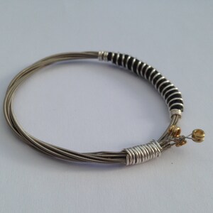 Recycled Guitar String Bracelet, styled with silver plated copper wire. Unisex Unique Guitarist Gift image 2