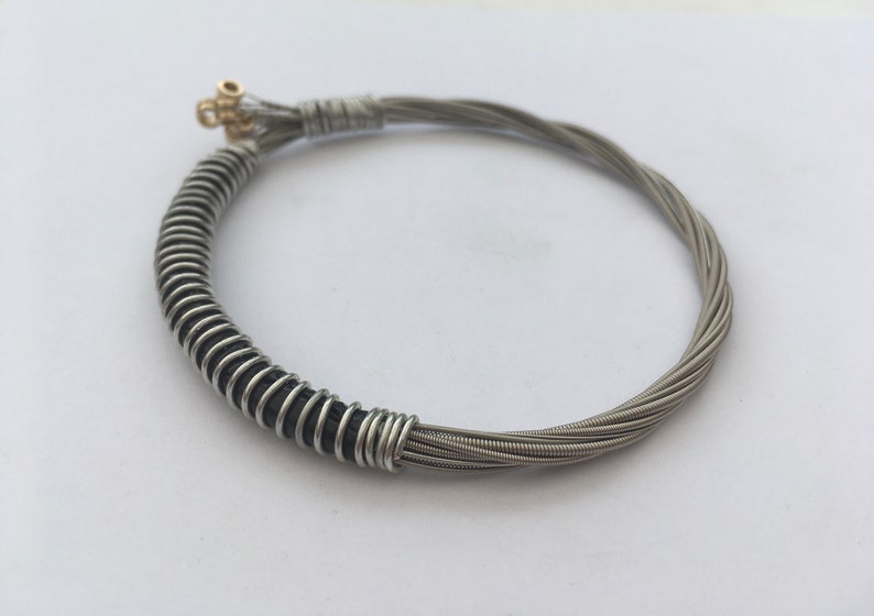 Recycled Guitar String Bracelet, styled with silver plated copper wire. Unisex Unique Guitarist Gift image 8