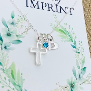 Sterling Silver Cross Necklace, Personalized Cross Necklace, Initial Cross Necklace