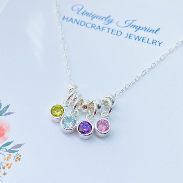 Sterling Silver Birthstone Necklace, Grandma Birthstone Necklace, Simple Birthstone Necklace with Spacers