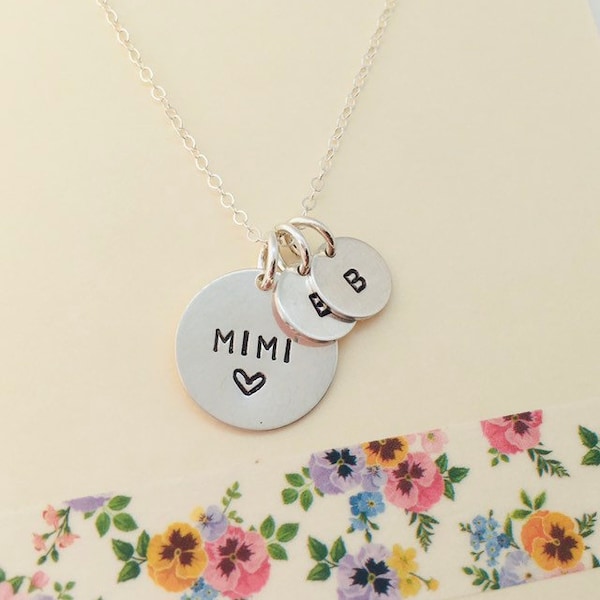 Grandma Necklace, Sterling Silver Grandma Necklace, Gigi Necklace, Mimi Necklace, Personalized Grandma Necklace, Grandma Initial Necklace