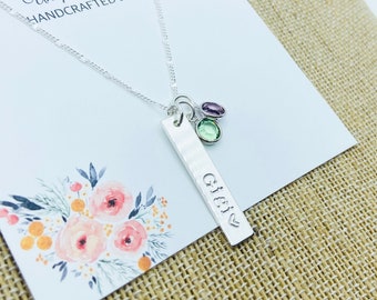 Sterling Silver Gigi Necklace, Personalized Grandma Birthstone Necklace, Custom Grandma Necklace
