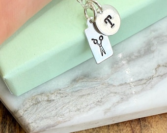 Sterling Silver Hair Stylist Necklace, Personalized Initial Charm