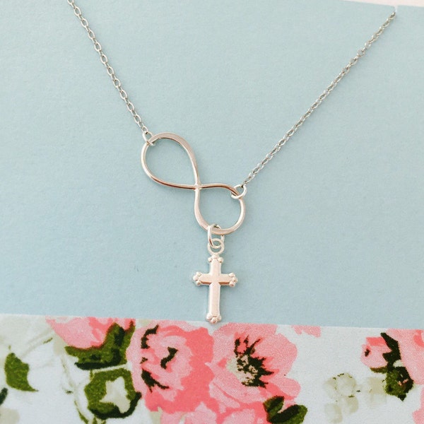 Sterling Silver Cross Infinity Necklace, Sterling Silver Cross Necklace, Faith Forever