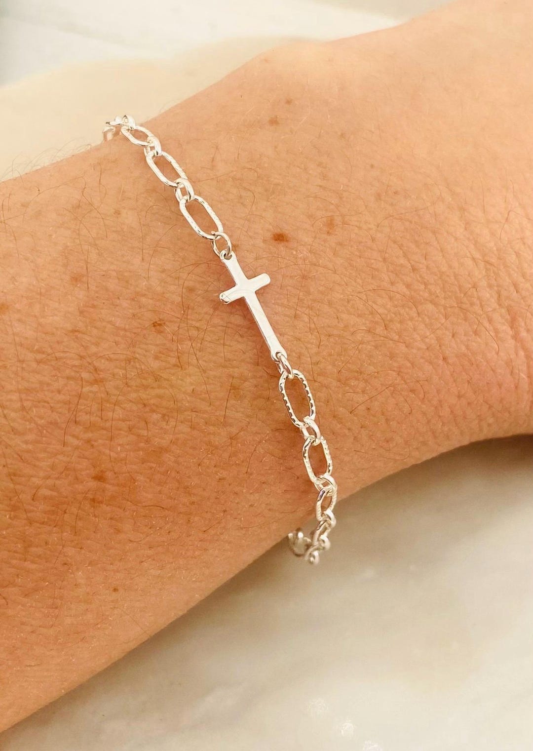 アクセサリー Vintage 50s Silver Chain Cross Bracelet Sterling Silver Cross Bracelet. Silver Crucifix Bracelet