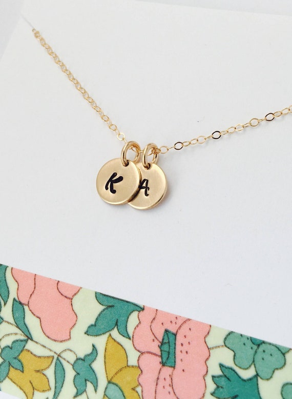 Tiny Gold Initial Necklace Mothers Necklace Grandma Necklace Childrens  Initials Gold Initial Charms Hand Stamped Initials Gift for Mom 
