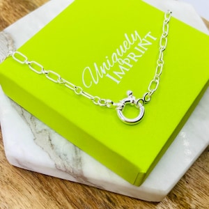 Sterling Silver Sailors Clasp Necklace, Chunky Long & Short Necklace, Clasp in Front, Charm Holder
