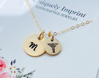 Personalized Medical Procession Necklace, Nurese Preceptor Gift, Caduceus Necklace, Med School Graduation Necklace