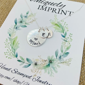 Sterling Silver Grandma Necklace: Personalized Initial Discs, Hand Stamped