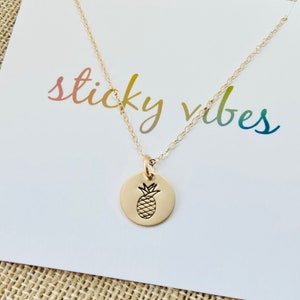 Hand Stamped Pineapple Necklace: 14k Gold Filled Good Luck Charm